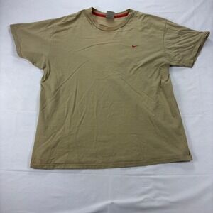 VTG Nike Swoosh Embroidered T-Shirt Vintage Y2K Cotton Tan Mens Size XXL Tee